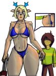 age_difference anthro antlers bag behind_another big_butt blonde_hair blue_antlers blue_clothing blue_eyes blue_nose bottomwear brainmen3 breasts brown_hair butt carol_holiday clothing colored curvy_figure deer deltarune duo female fur hair hand_on_butt hi_res horn human human_on_anthro interspecies kris_(deltarune) larger_anthro larger_female looking_at_viewer male male/female mammal mature_anthro mature_female medium_breasts new_world_deer older_anthro older_female panties pants partially_clothed_anthro partially_clothed_female reindeer shadowed_eyes shirt simple_background size_difference smaller_human smaller_male smile sweater swimwear tan_body tan_fur thick_thighs topwear undertale_(series) underwear voluptuous voluptuous_anthro voluptuous_female white_background wide_hips younger_human younger_male