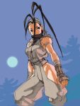  1girl antenna_hair armor bandana black_hair breasts dougi game_cg gloves hair_pulled_back high_ponytail highres hip_vent ibuki_(street_fighter) japanese_armor kote long_hair looking_to_the_side mask motoyui mouth_mask ninja ninja_mask nishimura_kinu non-web_source official_art ponytail solo street_fighter street_fighter_iii_(series) wrist_wrap 