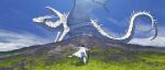  1other blue_sky cane cloud cloudy_sky dragon fantasy grass highres hill monster monster_focus original outdoors scenery sky spines tail taiyakiki-5687 western_dragon white_scales white_wings wings 