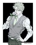  1boy bad_source bishounen blonde_hair closed_mouth dio_brando ear_birthmark flower jojo_no_kimyou_na_bouken necktie pale_skin phantom_blood rose solo white_flower white_rose 