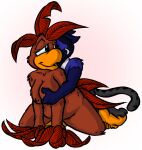 anthro avian big_breasts bird blue_jay breast_grab breasts chicken corvid david_hopkins doggystyle duo feathers female from_behind_position galliform gallus_(genus) gryphon hand_on_breast jay_(bird) male male/female mythological_avian mythological_creature mythology new_world_jay open_mouth oscine passerine phasianid sex slightly_chubby smile