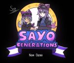  black_background digimon digimon_story:_cyber_sleuth digimon_story:_sunburst_and_moonlight goggles goggles_on_head hat highres logo long_hair looking_at_viewer parody purple_eyes purple_hair sayo_(digimon) serious sonic_(series) sonic_generations srshadow5536 time_paradox 