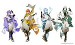  4boys :d ahoge armor black_gloves black_hair black_shirt blue_hair blue_sash blue_scarf center-flap_bangs coat copyright_notice covered_eyes covered_face crossed_bangs detached_sleeves fake_tail flipped_hair full_body gloves green_eyes green_sash green_scarf hair_between_eyes hair_over_one_eye hand_on_own_hip hand_on_sheath haori holding holding_weapon hood hood_up jacket japanese_armor japanese_clothes kimono kote kurokote kuronoa layered_sleeves lineup long_sleeves looking_at_viewer male_focus mask multiple_boys nichijo_gumi ninja ninjatou off_shoulder official_art open_clothes open_coat orange_hair orange_jacket pants pants_tucked_in peinto_(nichijou_gumi) puffy_pants purple_coat purple_eyes purple_hair purple_sash purple_scarf sample_watermark sandals sash scarf shin_guards shirt short_hair short_kimono short_over_long_sleeves short_sleeves short_sword shuriken simple_background sinigami_(nichijou_gumi) skull_brooch smile smoke socks standing standing_on_one_leg suneate sword tabi tail torazo_(nichijou_gumi) turtleneck watermark waving weapon white_background white_kimono white_pants white_socks wide_sleeves yellow_eyes yellow_sash yukko_(matakite_4kaku) zouri 