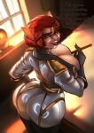 absurd_res anthro bed bedroom big_breasts big_butt breasts butt captain_amelia cigar clothing disney djpuppeh felid feline felinid female furniture hi_res jim_hawkins looking_back mammal mature_female small_waist smoking solo thick_thighs treasure_planet uniform
