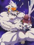 2025 absurd_res anthro avian balls beak big_balls big_muscles big_penis bird bodily_fluids braided_pseudo_hair breath_of_the_wild cum destruction digital_media_(artwork) erection eyes_closed feathers genital_fluids genitals hand_on_planet hi_res huge_muscles macro maldu male moon muscular muscular_anthro muscular_male nintendo nipples non-mammal_balls non-mammal_nipples orgasm pecs penetrable_sex_toy penetration penis planet planet_destruction planet_dwarfing planet_penetrated precum rito sex_toy solo space sweat teba_(tloz) terra_macro the_legend_of_zelda white_body white_feathers winged_arms wings