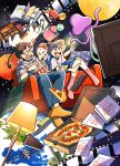  &gt;_o 1boy 2girls artist_name barefoot blanket blue_dress blue_pants book brown_hair bucket calico cat child coffee_mug commentary_request controller couch crooked_eyewear cup dress earth_(planet) english_commentary english_text fantasy film_strip food glasses grey_hoodie grey_shirt hair_ornament hairclip highres hood hoodie index_finger_raised jellyfish kneehighs lamp mars_(planet) menu mixed-language_commentary moon mug multiple_girls noi_pulaco on_couch one_eye_closed open_book open_mouth orange_hair original outstretched_arm pants parallel_hairclips pillow pink_socks pizza pizza_box pizza_slice planet plant popcorn potted_plant print_pillow print_shirt rectangular_eyewear remote_control satellite shirt shoes short_hair shorts slippers smile socks space spill star_(sky) star_(symbol) star_print t-shirt teeth three-quarter_sleeves unworn_shoes upper_teeth_only watch wavy_mouth wristwatch yellow_shorts yellow_socks 