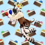  accessory angry annoyed annoyed_expression anthro blush bottomwear bow_ribbon burger_king cake clothed clothing crown dessert embarrassed embrace equid equine finn_the_zebra food fur hair_accessory hair_bow hair_ribbon hooves hug lolita_(fashion) male mammal ouji_(fashion) pattern_background ribbons shorts simple_background solo striped_body striped_fur stripes tangerinefrosting topwear translucent translucent_clothing vest zebra 