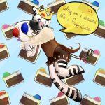  angry annoyed annoyed_expression anthro blue_eyes blush bow_accessory burger_king cake crown dessert embarrassed embrace equid equine finn_the_zebra food frosting hooves hug lolita_(fashion) looking_down male mammal ouji_(fashion) pillow plushie slur solo stripes tangerinefrosting zebra 