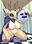  antlers big_breasts blush blush_lines breasts cervid female genitals ghost hi_res horn mammal neko3240 nipples pussy solo specimen_8 spirit spooky&#039;s_jump_scare_mansion video_games 