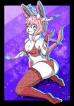  absurd_res anthro blue_eyes bow_ribbon breasts butt cleavage clothed clothing eeveelution female fur generation_6_pokemon hair hi_res ixamidyne lingerie nintendo pink_body pink_fur pink_hair pinup pinupgirl pokemon pokemon_(species) pose solo sylveon tongue tongue_out video_games white_body white_fur 