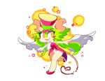  aliasing anthro blush clothing female gesture green_hair hair hat headgear headwear long_hair mad_rat_dead mammal murid murine pipepo rat rat_god_(mad_rat_dead) rodent simple_background solo standing tail_gesture tail_heart top_hat wings 