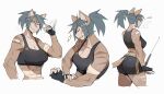  2020 absurd_res anthro athletic athletic_anthro athletic_female band-aid band-aid_on_arm band-aid_on_face bandage bandage_on_face bandaged_arm bandaged_torso biceps black_bottomwear black_bra black_clothing black_fingerless_gloves black_gloves black_handwear black_shorts black_sports_bra black_underwear blue_hair bodily_fluids bottomwear bra breasts butt cleavage clothed clothed_anthro clothed_female clothing digital_drawing_(artwork) digital_media_(artwork) domestic_cat english_description exercise exercise_equipment eye_through_hair eyebrow_through_hair eyebrows fanning fanning_self felid feline felis female fingerless_gloves flexing flexing_bicep fur furgonomic_bottomwear furgonomics gloves hair half-length_portrait handwear hi_res kei_(notglacier) mammal notglacier portrait shorts simple_background solo sports_bra sweat tail tan_body tan_fur three-quarter_portrait tomboy translucent translucent_hair underwear white_background 