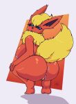  2022 anthro anthrofied anus areola artist_name big_breasts big_butt black_nose breasts bubble_butt butt crouching digital_media_(artwork) eeveelution eyelashes feet female fingers flareon fur generation_1_pokemon genitals hand_on_knee hand_on_leg hand_on_own_knee hand_on_own_leg head_tuft hi_res looking_at_viewer looking_back looking_back_at_viewer multicolored_body multicolored_fur neck_tuft nintendo nipples nude open_mouth pink_anus pink_areola pink_nipples pokemon pokemon_(species) pokemorph presenting presenting_hindquarters pussy raised_tail rear_view red_background red_body red_fur shadow side_boob signature simple_background solo tuft video_games w_el_themente white_background yellow_body yellow_fur 