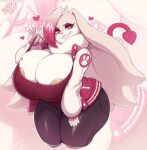  anthro areola areola_slip big_breasts breasts cleavage clothed clothing demon female hi_res huge_breasts hybrid lagomorph leporid mammal nipple_outline rabbit secretly_saucy sharp_teeth solo teeth thick_thighs 
