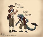  2024 a3dnazrigar absurd_res after_transformation anthro before_and_after claws clothing english_text explorer footwear furgonomic_footwear furgonomics gastropod gesture grey_body grey_scales hat headgear headwear hi_res human iguana iguanid lizard male mammal marine_iguana mollusk open_mouth reptile rock satchel scales scalie shell shoe_buckles shrunk signature simple_background size_difference snail solo spikes teacher text transformation werecreature werelizard 