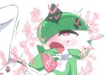  1girl ^^^ ahegao bangs blush bob_cut clitoris colored_skin commentary_request cropped drooling erect_clitoris female_orgasm flat_chest gardevoir green_hair green_skin hair_over_one_eye half-closed_eyes heart heart-shaped_pupils highres leg_up looking_up m3_(gardevoir_m3) mouth_drool multicolored_skin nose_blush one_eye_covered open_mouth orgasm out-of-frame_censoring pokemon pokemon_(creature) pussy red_eyes rolling_eyes short_hair simple_background solo speech_bubble spoken_heart spread_legs stomach_bulge symbol-shaped_pupils translation_request trembling two-tone_skin vaginal white_background white_skin 
