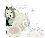  :3 anthro areola big_breasts big_nipples blush bodily_fluids breast_play breast_squish breasts container cup excessive_lactation female grey_hair hair hi_res huge_breasts hyper hyper_breasts lactating nipples offmoss1 puffy_areola simple_background solo speech_bubble squish sweat sweatdrop tem temmie_(undertale) text undertale undertale_(series) white_body 