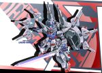 aqua_hair character_name chibi commentary_request energy_sword english_text exhaust funnels_(gundam) gundam gundam_seed gundam_seed_destiny highres holding holding_sword holding_weapon legend_gundam looking_at_viewer mecha mobile_suit no_humans robot science_fiction sd_gundam sibelurabbi solo sword thrusters weapon 