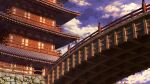  absurdres blue_sky bridge cloud cloudy_sky commentary day highres no_humans original pagoda scenery sky yudai_(yu_dhi_ai) 