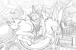  ambiguous_gender building city climbing climbing_on_another detailed_background digital_media_(artwork) eeveelution extreme_size_difference eyes_closed feral fletchling fur generation_1_pokemon generation_6_pokemon group hi_res human jolteon larger_ambiguous larger_feral lumiose_city macro macro_ambiguous macro_feral mammal micro micro_on_butt micro_on_paw nintendo park path pawpads paws plant pokemon pokemon_(species) pokemon_battle prism_tower quadruped signature size_difference smaller_ambiguous smaller_feral smaller_human smile street_lamp street_sign tail tower tree tsitra360 