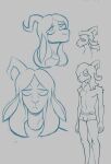  anthro bovid caprine clothing goat hair hi_res horn long_hair male mammal monochrome outtabellets ponytail sketch solo tired_eyes underwear 