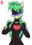  &lt;3 anthro black_body black_fur black_nose canid canine fox fur furry green_body green_eyes green_fur hi_res jewelry kuromi_2020 lookio_helio m&acirc;le male mammal necklace smile solo tatoos 