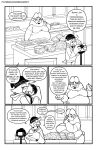 2021 4_panel_comic 5_fingers anthro appliance avian beak beanie belly big_belly bird black_and_white border bottomwear bovid burger camera caprine chicken_meat clothed clothing comic container cup dessert dialogue digital_media_(artwork) drinking duo english_text eyebrow_through_hair eyebrows eyes_closed facial_hair feathers fingers food fully_clothed fur goatee hair half-closed_eyes hat headgear headwear hi_res holding_container holding_cup holding_object hoodie ice_cream inside josh_(nekocrispy) kitchen_appliance male mammal meat monochrome moobs mukbang narrowed_eyes nekocrispy obese obese_anthro obese_male open_mouth open_smile oven overweight overweight_anthro overweight_male pants pizza pizza_box pupils roast_chicken_leg roy_(nekocrispy) scut_tail sheep shirt short_tail sink slim_anthro slim_male smile snout speech_bubble standing tail talking_to_another teeth text thick_thighs topwear translucent translucent_hair url white_border wide_hips wool_(fur) wool_hair