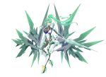  1girl armor character_name chest_jewel core_crystal_(xenoblade) full_body green_eyes green_hair hehe_jun high_ponytail highres holding holding_sword holding_weapon long_hair mechanical_wings pneuma_(xenoblade) ponytail simple_background solo sword tiara weapon white_armor white_background wings xenoblade_chronicles_(series) xenoblade_chronicles_2 