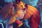  3:2 animal_genitalia beak blue_eyes bodily_fluids brown_body brown_fur claws countershade_torso countershading cygames dragalia_lost dragon dripping erection feathered_wings feathers feral flying fur furred_wyvern genital_fluids genital_slit genitals hi_res jupiter_(dragalia_lost) lightning male nintendo penis precum precum_drip shaded slit solo tail_tuft tapering_penis toe_claws tongue tongue_out tuft video_games wing_claws wings wyvern yellow_body yellow_feathers yurusa 