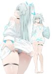  1girl :3 :d absurdres ass bare_shoulders barefoot blue_nails blue_ribbon breasts cellphone commentary ezzi fang feet florence_(girls&#039;_frontline_2) from_behind from_below full_body girls&#039;_frontline girls&#039;_frontline_2:_exilium hair_ribbon hands_on_own_ass heart heart-shaped_pupils heart_print highres holding holding_phone long_hair looking_at_viewer looking_back looking_down messy_hair multiple_views nail_polish no no_pants off-shoulder_shirt off_shoulder pa-15_(girls&#039;_frontline) pa-15_(marvelous_yam_pastry)_(girls&#039;_frontline) panties phone pink_eyes ribbon seductive_smile see-through_clothes see-through_shirt shirt simple_background skindentation small_breasts smartphone smile soles standing symbol-shaped_pupils teasing thigh_strap thighs toes underbutt underwear very_long_hair white_background white_hair white_panties white_shirt 