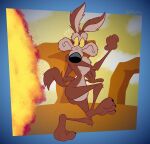 2025 3_toes 4_fingers abstract_background alternate_version_at_paywall anthro arm_tuft athletic belly bent_legs biped black_eyes black_nose black_toe_claws brown_body brown_fur butt canid canine canis canyon casual_nudity chest_tuft cloud cloudy_sky colored coyote curling_tail curvy_figure desert desert_background digital_drawing_(artwork) digital_media_(artwork) elbow_tuft escape explosion eyebrows feet fingers flat_colors fur gavanzude glancing_back head_tuft hi_res humanoid_feet humanoid_heel knee_tuft knee_up leg_tuft lines_drawn looking_back looney_tunes male mammal multicolored_body multicolored_fur nude outside paws pecs pinup plantigrade pose raised_heel raised_tail rear_view red_eyes running sand scared shoulder_tuft signature skinny sky small_waist soles solo tail tan_belly tan_body tan_eyebrows tan_fur tiptoes toes tuft two_tone_body two_tone_fur warner_brothers wasp_waist wide_hips wile_e._coyote yellow_sclera yellow_sky
