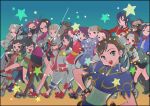  1boy 6+girls :d =_= ^_^ absurdres adjusting_eyewear asamiya_athena ayame_(power_stone) ayuhara_natsu bengus bird black_hair black_mask black_pantyhose blonde_hair blue_jacket blunt_bangs brown_hair bun_cover camera capcom capcom_fighting_jam chinese_clothes chun-li claire_(star_gladiator) closed_eyes double_bun drill_hair glasses goggles goggles_on_head grey_eyes hair_bun hawk headband hibiki_ran high_heels highres himezaki_aoi holding holding_camera holding_sword holding_weapon iinchou_(justice_gakuen) ingrid_(capcom) jacket justice_gakuen karuizawa_momo kirishima_yurika long_hair looking_at_viewer mamahaha mask minazuki_kyouko mouth_mask multiple_girls nakoruru non-web_source official_art one_eye_closed orange_eyes pantyhose power_stone puffy_short_sleeves puffy_sleeves purple_hair rapier red_eyes samurai_spirits shimazu_hideo shoes short_hair short_sleeves smile sneakers snk star_(symbol) star_gladiator street_fighter sword the_king_of_fighters v v_over_eye wakaba_hinata weapon white_headband 