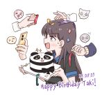  5girls bang_dream! bang_dream!_it&#039;s_mygo!!!!! birthday_cake black_hair black_shirt blush cake cellphone chihaya_anon commentary_request confetti dated food happy_birthday headpat holding holding_phone kaname_raana korean_commentary long_hair long_sleeves mole mole_under_eye multiple_girls mygo!!!!!_(bang_dream!) nagasaki_soyo open_mouth phone purple_eyes raana_the_cat saiaku_dan shiina_taki shirt short_sleeves simple_background smartphone solo_focus sweatdrop takamatsu_tomori white_background 