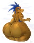  absurd_res alien anthro big_butt blue_hair bubble_butt butt eyeshadow hair halo_(series) hi_res huge_butt hyper hyper_butt kig-yar kiggy looking_at_viewer looking_back looking_back_at_viewer makeup male microsoft nude ruuhtian_(kig-yar) scalie smile solo spots thick_thighs vorry wide_hips xbox_game_studios yellow_body 