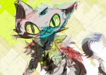 2017 abstract_background ambiguous_gender digital_media_(artwork) domestic_cat felid feline felis feral fur green_sclera grey_body grey_fur mammal microsoft_paint_(artwork) multicolored_body multicolored_fur naircat smile solo