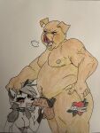  3:4 age_difference anthro anthro_on_anthro balls big_balls big_penis bodily_fluids breasts breath canid canid_demon cum cum_in_mouth cum_inside demon domestic_pig duo erection fangs fellatio female fur genital_fluids genitals grey_body grey_fur grey_hair hair hellhound helluva_boss hi_res interspecies koichi1234 looking_pleasured loona_(helluva_boss) male male/female mammal mature_male multicolored_body multicolored_fur musclegut muscular muscular_anthro muscular_male nipples nude older_male open_mouth oral panting penile penis pubes saliva sex simple_background suid suina sus_(pig) tattoo teeth traditional_media_(artwork) two_tone_body two_tone_fur vein veiny_penis white_body white_fur younger_female 