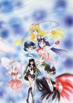 1boy 6+girls absurdres aino_minako bishoujo_senshi_sailor_moon black_eyes black_hair black_sailor_collar black_skirt blonde_hair blue_background blue_eyes blue_hair blue_sailor_collar bow bowtie brown_eyes chiba_mamoru chibi_usa child choker cone_hair_bun domino_mask earrings eye_mask flower gloves green_choker green_eyes green_hair green_sailor_collar hair_bow hair_bun highres hino_rei holding holding_gloves holding_unworn_clothes incredibly_absurdres inner_senshi jewelry kino_makoto mask meiou_setsuna mizuno_ami multiple_girls official_alternate_hair_color orange_sailor_collar pink_hair pink_lips ponytail purple_hair red_bow red_bowtie red_eyes red_sailor_collar rose sailor_collar sailor_jupiter sailor_mars sailor_mercury sailor_pluto sailor_senshi sailor_senshi_uniform sailor_venus short_hair skirt star_(symbol) star_earrings tuxedo_kamen unworn_gloves venus_love_me_chain white_flower white_gloves white_mask white_rose 