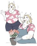 aloha_shirt anthro apron arm_hair asgore_dreemurr blonde_hair body_hair boss_monster_(undertale) bottomwear bovid caprine clothing crossgender deltarune denim denim_bottomwear denim_clothing fangs female female_symbol floppy_ears flower fur gender_symbol gesture gloves goat hair handwear hi_res jeans kemono looking_at_viewer mammal mature_anthro mature_female medium_hair mochimochiland mtf_crossgender open_mouth overweight pants pattern_clothing pattern_shirt pattern_topwear pink_clothing pink_shirt pink_topwear plant plant_pot shirt skeb_username smile solo symbol tan_eyes teeth tongue topwear undertale_(series) waving