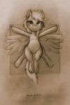 abstract_background darkdoomer equid equine fan_character feathered_wings feathers female feral friendship_is_magic front_view greyscale hair hasbro hi_res inspired_by_formal_art mammal monochrome my_little_pony mythological_creature mythological_equine mythology pegasus pose roman_numeral solo spread_legs spread_wings spreading vitruvian_man wings