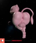 3d_(artwork) anthro anus backsack balls big_balls big_butt butt camseven digital_media_(artwork) eyes_closed generation_1_pokemon genitals legendary_pokemon male mew_(pokemon) nintendo nude_anthro nude_male patreon patreon_logo pink_body pokemon pokemon_(species) solo space tail