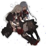  2girls ascot bang_dream! bang_dream!_it&#039;s_mygo!!!!! beret black_ascot black_boots black_capelet black_corset black_gloves black_pantyhose black_skirt black_socks blue_hair boots capelet closed_eyes closed_mouth commentary_request corset earrings gloves green_hair hat highres holding holding_unworn_clothes holding_unworn_hat jewelry long_hair mortis_(bang_dream!) mortis_(costume)_(bang_dream!) multiple_girls oblivionis_(bang_dream!) one_eye_closed outline pantyhose red_hat red_shirt red_shoes saffron114214 shirt shoes sidelocks sitting skirt sleeping sleeping_on_person socks togawa_sakiko unworn_hat unworn_headwear wakaba_mutsumi white_ascot white_outline 