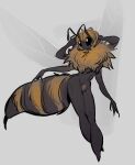 4_arms antennae_(anatomy) anthro arthropod arthropod_abdomen bee big_tail biped black_body blonde_hair breasts compound_eyes crotch_tuft featureless_breasts featureless_feet feet female fluffy fluffy_tail fur hair hands_behind_head huge_tail hymenopteran infezmite insect insect_wings long_legs multi_arm multi_limb non-mammal_breasts pose ruff short_hair simple_background small_breasts solo stinger tail tuft wings yellow_body yellow_fur