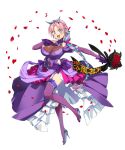  1girl bare_shoulders blue_eyes blue_hair blush bouquet braid breasts choukou_(alicesoft) choukou_taisen_escalation_heroines cleavage covered_navel cross-shaped_pupils dress earrings elbow_gloves facial_mark flower forehead_mark frilled_dress frills full_body garter_straps gin_(ginshari) gloves haizaki_ruri_(escalation_heroines) hand_on_own_chest high-low_skirt high_heels holding holding_bouquet jewelry large_breasts layered_dress long_dress long_hair looking_at_viewer multicolored_hair official_art open_mouth petals pink_hair purple_dress purple_gloves purple_thighhighs red_flower red_rose ribbon rose rose_petals simple_background smile solo star-shaped_pupils star_(symbol) symbol-shaped_pupils thighhighs tiara wedding_dress white_background 