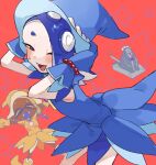  2girls asuka_momoko asuka_momoko_(cosplay) bead_bracelet beads big_man_(splatoon) blue_dress blue_gloves bracelet cosplay dress fang frye_(splatoon) gloves happy hat hat_tug highres inkling jewelry multiple_girls octoling ojamajo_doremi open_mouth red_eyes senoo_aiko senoo_aiko_(cosplay) shiver_(splatoon) tentacle_hair toyosaka witch_hat 