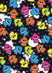  black_background black_eyes commentary_request ekm inkling inkling_(swim_form) no_humans splatoon_(series) splatter squid star_(symbol) star_symbol_background 