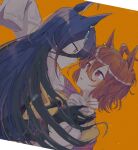  2girls agnes_tachyon_(umamusume) ahoge animal_ears black_coat black_gloves black_hair blush brown_hair chemical_structure coat ctlv ear_ornament ear_tag earrings face-to-face flustered gloves grey_hair hair_between_eyes highres holding_hands horse_ears horse_girl jewelry lab_coat long_hair long_hair_between_eyes long_sleeves looking_at_another manhattan_cafe_(umamusume) multicolored_hair multiple_girls necktie parted_lips red_eyes short_hair single_earring sleeves_past_fingers sleeves_past_wrists sweater umamusume very_long_hair yellow_eyes yellow_necktie yellow_sweater yuri 