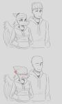 absurd_res alexnikky angry anon_(snoot_game) anthro bald beanie before_and_after biped blush bodily_fluids bone_frill cavemanon_studios clenched_teeth clothed clothed_female clothed_male clothing cross-popping_vein duo fang_(gvh) feathered_wings feathers female frill_(anatomy) front_view frown goodbye_volcano_high greyscale hair half-closed_eyes hand_in_pocket hat hat_over_eyes headgear headwear hi_res hoodie human human_on_anthro interspecies looking_aside looking_at_another male male/female mammal markings monochrome narrowed_eyes pockets prehistoric_species pterodactylus pterosaur reptile scalie shaded short_hair simple_background smile snoot_game spot_color standing striped_markings stripes sweat sweatdrop teeth topwear white_background wings