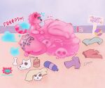  abdominal_bulge absurd_res anthro ball beach beach_ball belly big_belly big_butt blue_sclera blue_tongue body_writing bone bones_in_stomach bottle bubble butt clothing container death digestion drunk drunk_bubble eyewear fart fart_cloudd fatal_vore fur glasses hard_vore hi_res huge_belly huge_butt inflatable kneeling male mammal mass_vore murky_winters nude onomatopoeia outside pink_body pink_fur procyonid raccoon silly_face skull skull_imprint sound_effects substance_intoxication tally_marks text tongue tongue_out torn_clothing unwilling_prey vore vore_day zigzzyracoon 