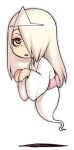  1girl chibi commentary_request expressionless floating full_body ghost ghost_tail hair_over_one_eye hijiri_rei japanese_clothes kimono looking_at_viewer open_mouth original solo triangular_headpiece white_kimono 