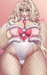  anthro big_breasts blonde_hair breasts canid canine canis cleavage clothed clothing domestic_dog female fishnet fishnet_legwear freckles freckles_on_breasts hair hi_res legwear mammal reina. solo thick_thighs wide_hips 